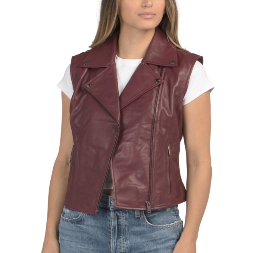 Women's Burgundy Leather Vest